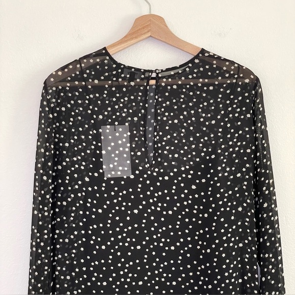NWT Theory Marah Starry Print Silk Dress Long Sleeve Drop Waist Black Ivory 10 - Picture 8 of 16